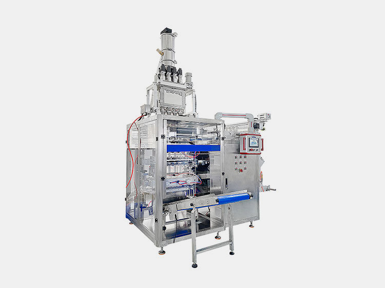 Multi-lane special shapes bag sauce packing machine with volumetric fillers