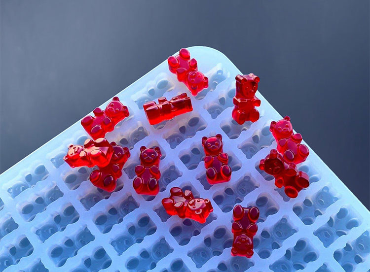 Gummy bears on mold tray